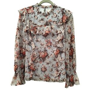 Rachel Parcell Ice Sofia Floral Ruffles Blouse Pearl Button Cottagecore Sz M